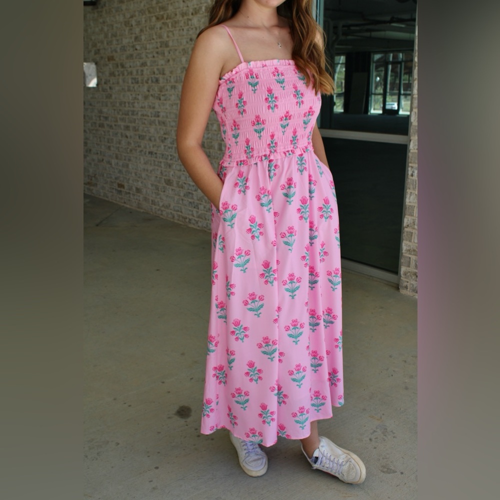 Pink and Blue Sleeveless Halter Wrap Maxi Dress